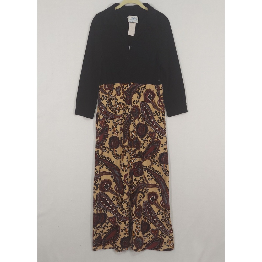 Vintage Tiffany Loungewear Paisley Housecoat Velour Zip Robe Full Length Small